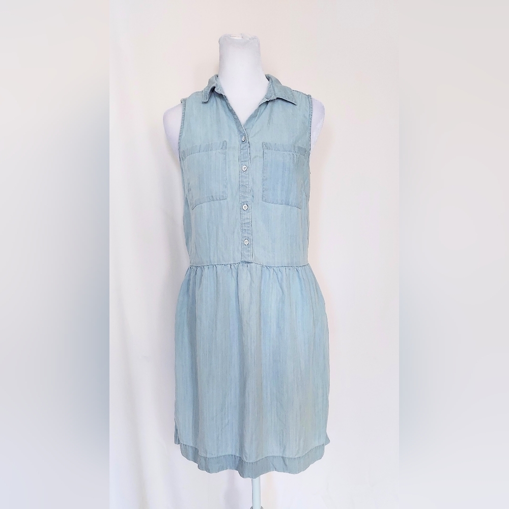 Ann Taylor Loft Sleeveless Button Down Shirt Dress Blue Size 0